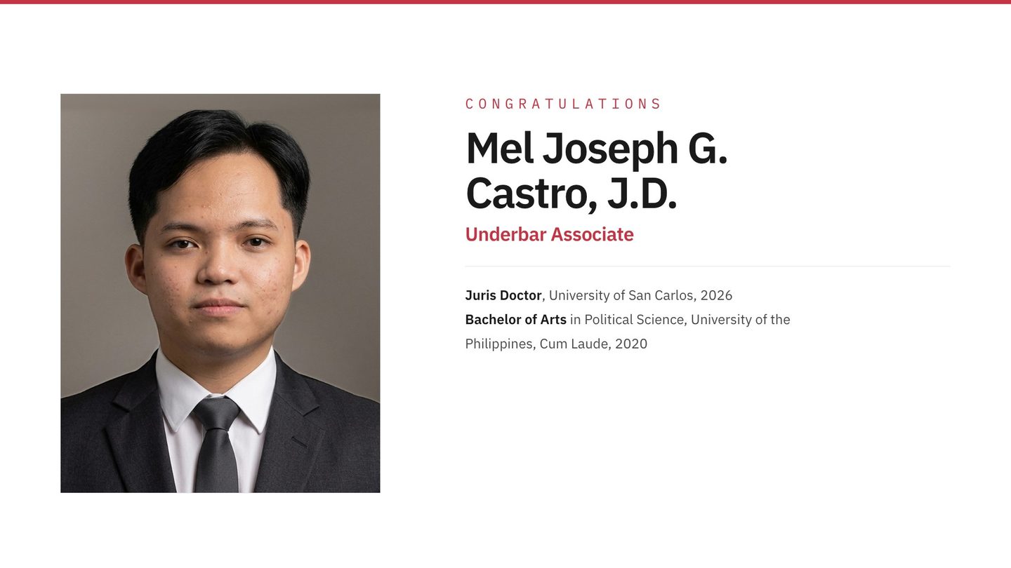 Mel Joseph G. Castro, with his name, his new role of Underbar Associate, and his degrees set beside the photograph.